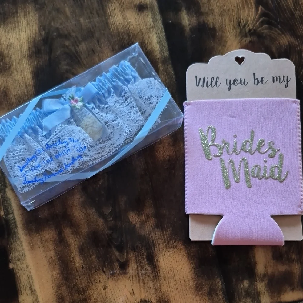 Mud Pie Blue Lace Garter and Pink Bridesmaid Holder